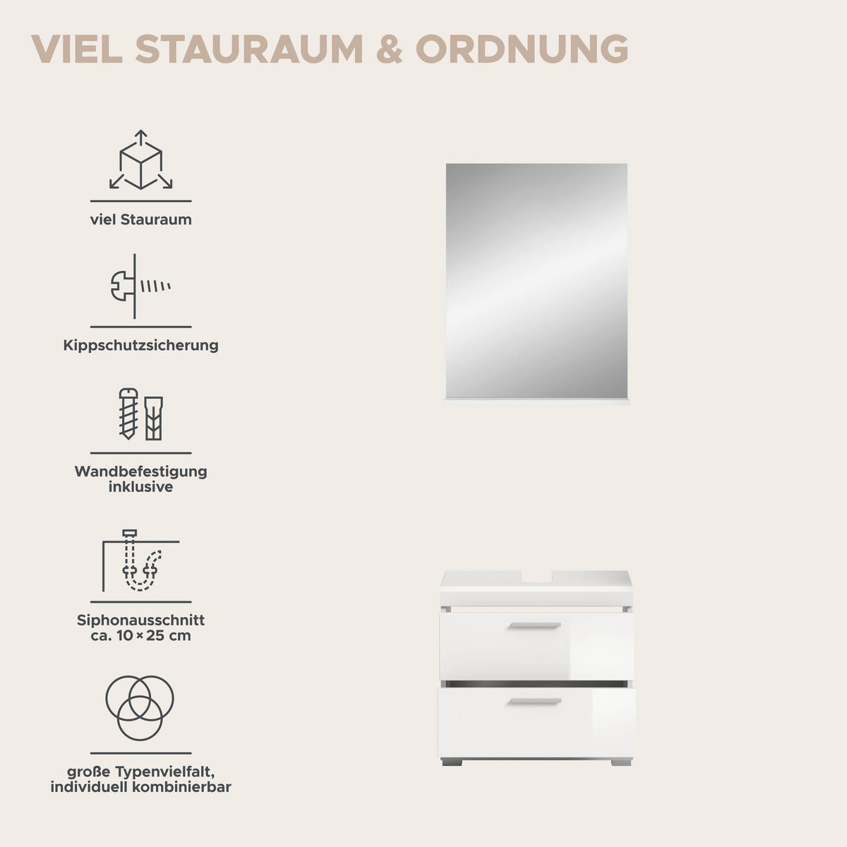 BADKOMBINATION 2tlg. Scout Bad in weiß Nachbildung und weiß hochglanz B/H/T: 60x191x34 cm - Weiß, Holz (60/191/37cm)