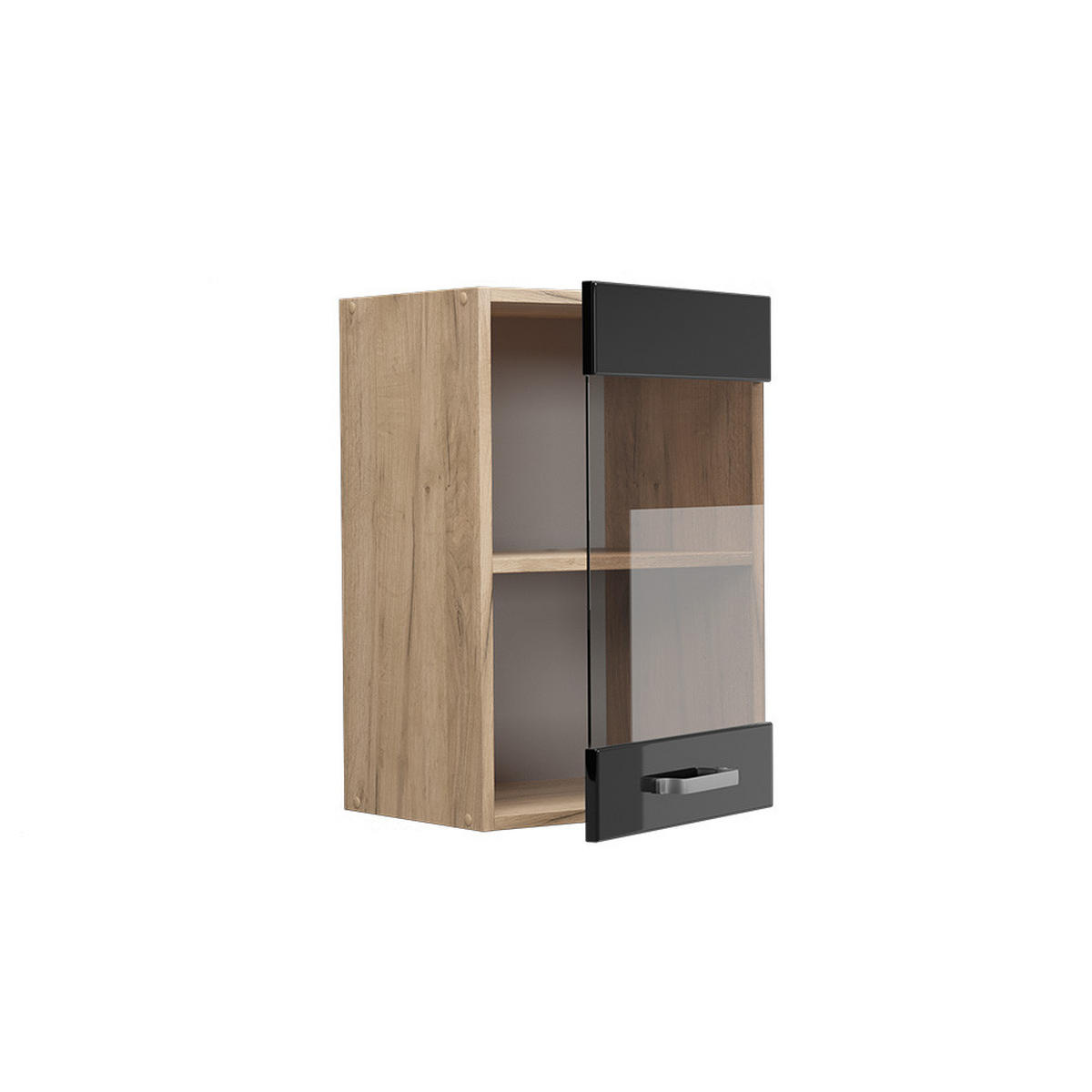 KÜCHENGLASSCHRANK R-Line Schwarz Hochglanz 40 cm - Honigeiche/Schwarz Hochglanz, Holzwerkstoff (40/60/31cm) - Vicco