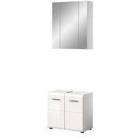 BADMÖBEL-SET weiß Hochglanz 2-teilig, Badkombination 60 cm - Weiß Hochglanz/Silberfarben, Glas/Holzwerkstoff (60/185/30cm) - Inn.Furn