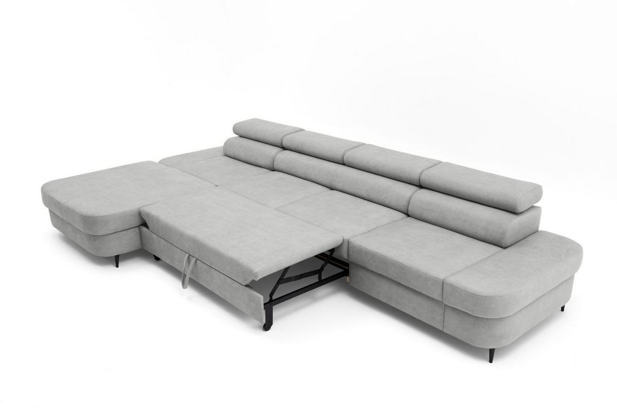 ECKSOFA JAZZ MAXI Links mit Schlaffunktion 125x195 Velours Grau - Schwarz/Grau, Holz/Textil (350/203cm) - Muffo