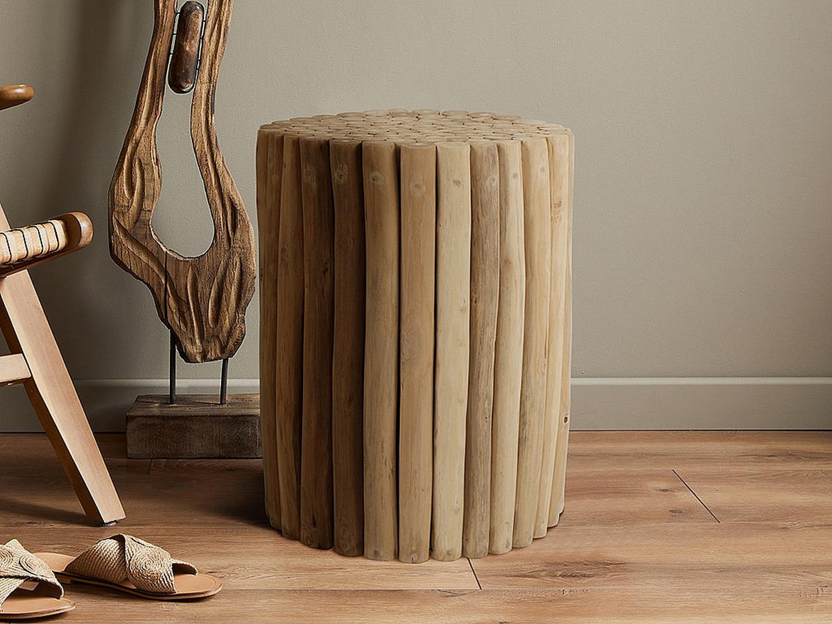 BEISTELLTISCH - Teakholz - Naturfarben - LUTIANA - Naturfarben, Holz (35/35/46cm) - Vente-Unique