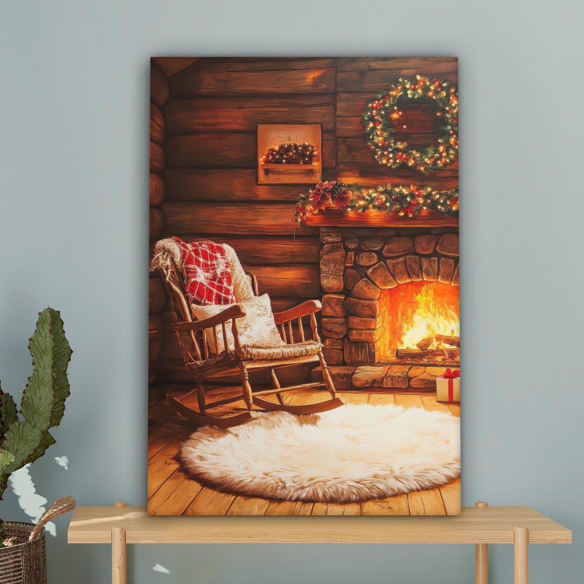 LEINWANDBILD Winter - Weihnachten - Zuhause - Kamin 60x90 cm - Bernsteinfarben, Textil (60/90cm) - MuchoWow