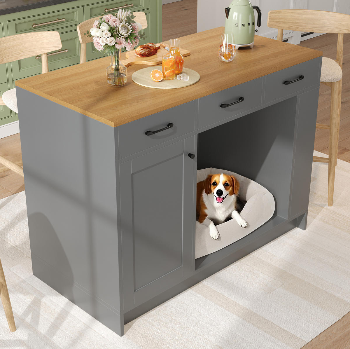 SERVIERWAGEN 120x46x85cm Grau mit Gewürzregal & verstellbaren Regalen - Grau, Holzwerkstoff (120/90/60cm) - Modfu