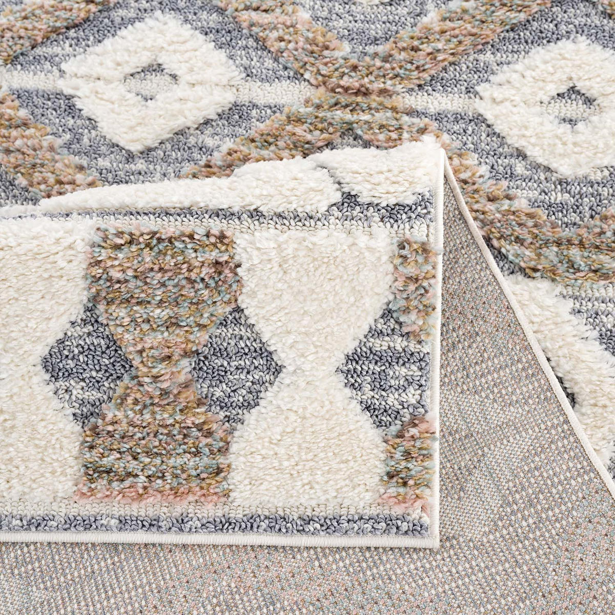 HOCHFLOR-TEPPICH Focus 3050 Grau 140x200 cm - Multicolor/Creme, Textil (140/200cm) - carpet city