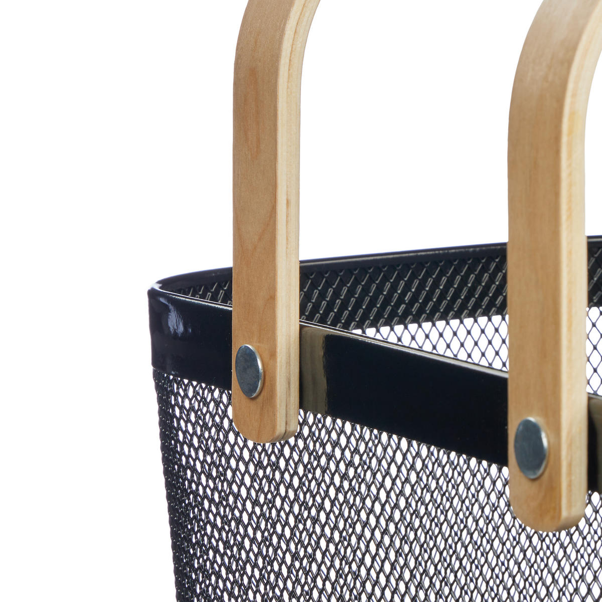 DRAHTKORB - Schwarz, Holz/Metall (43/17.5/27cm) - Relaxdays