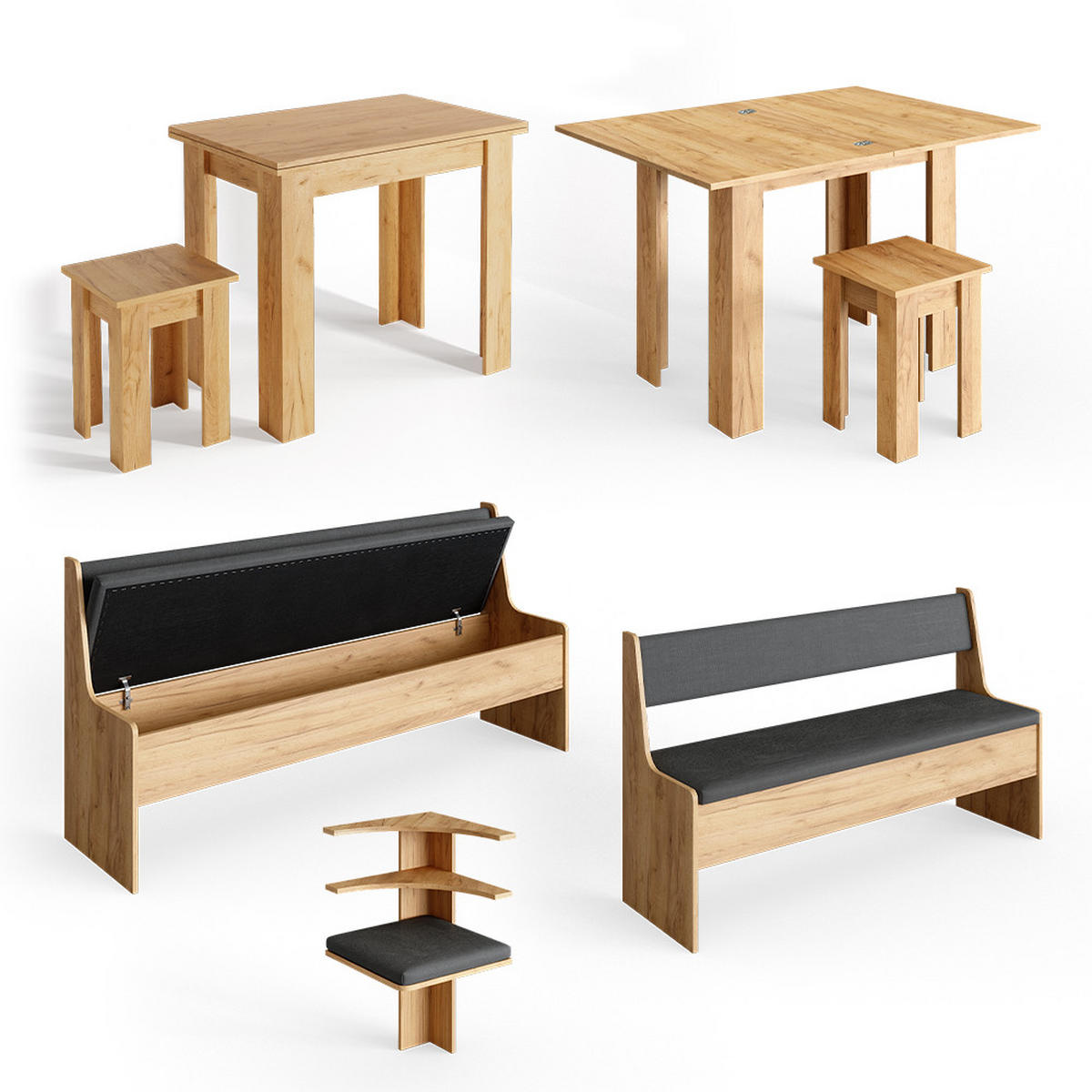 ECKBANKGRUPPE Roman Goldkraft Eiche 210 x 41.5 cm mit Tisch - Honigeiche/Anthrazit, Holzwerkstoff (210/80/180cm) - Vicco