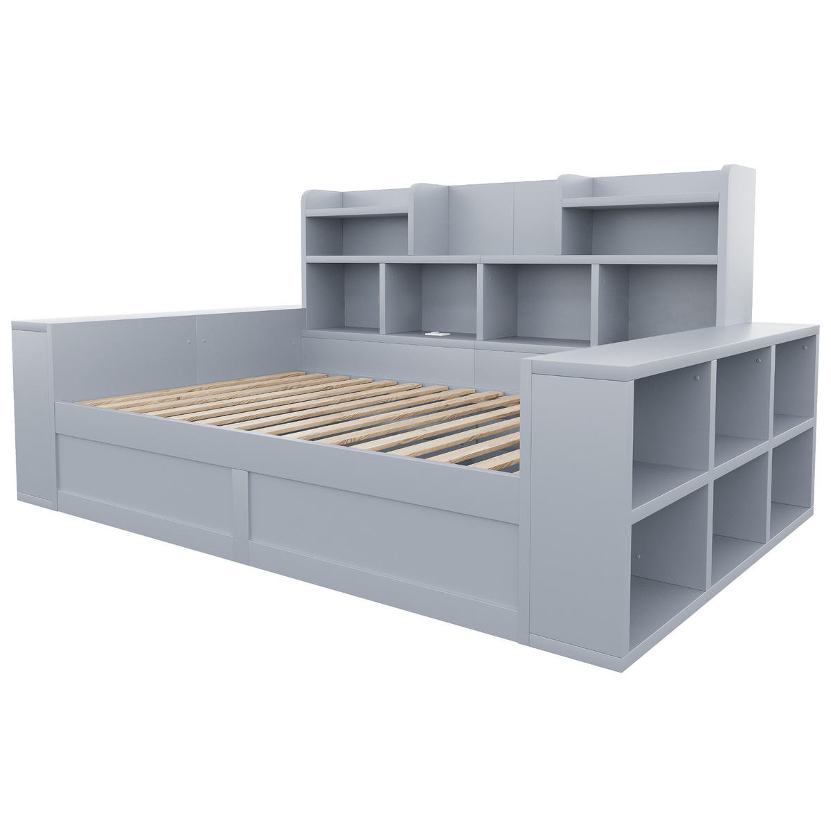 STAURAUMBETT 90/200 cm mit hydraulischem Stauraum und LED, DE-41649, in Grau - Grau, Holzwerkstoff (90/200cm) - ComfortXL
