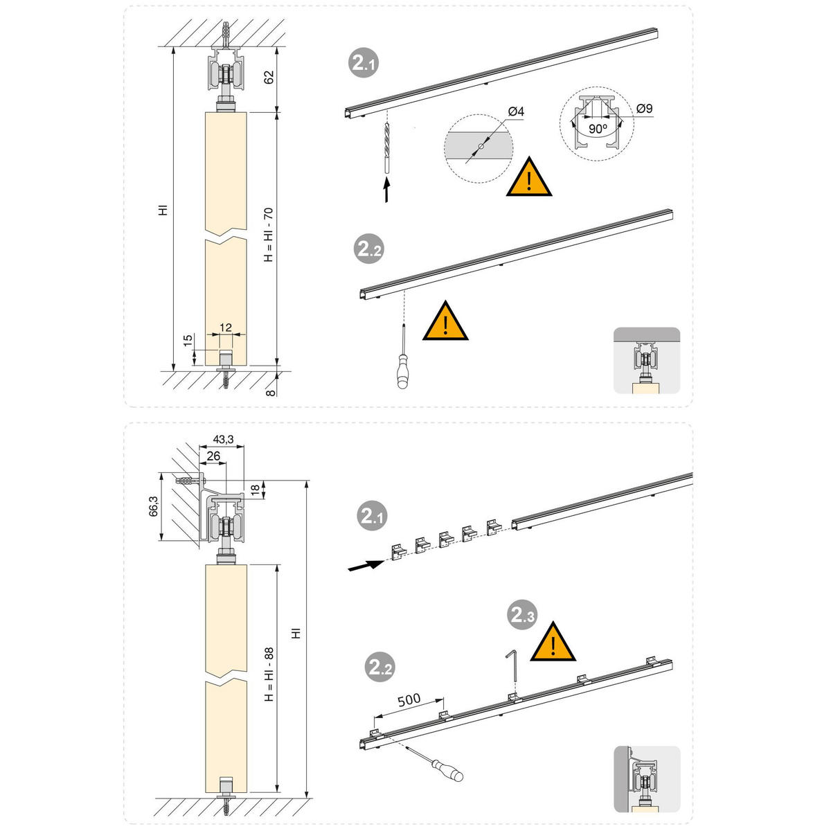 RAILWAY SCHIEBESYSTEM set für Holz Schiebetüren mit sanftem Schließen, 80kg, Aluminium, Matt eloxiert - Dunkelgrau, Metall (2/5/200cm) - EMUCA