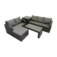 GARTENSOFA SET mit COUCHTISCH BEISTELLTISCH Polyrattan 6-Sitzer - Dunkelgrau/Grau, Glas/Kunststoff - Fimous
