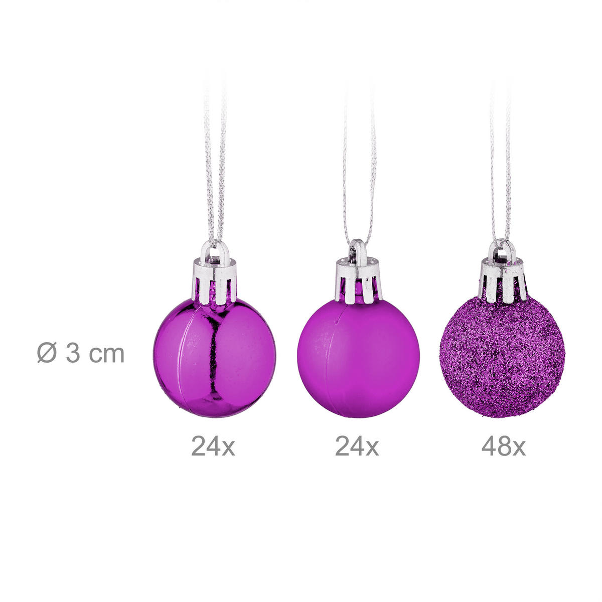 WEIHNACHTSKUGELN Pink 96er-Set Kunststoff 4x3 cm - Pink, Kunststoff (3/4/3cm) - Relaxdays