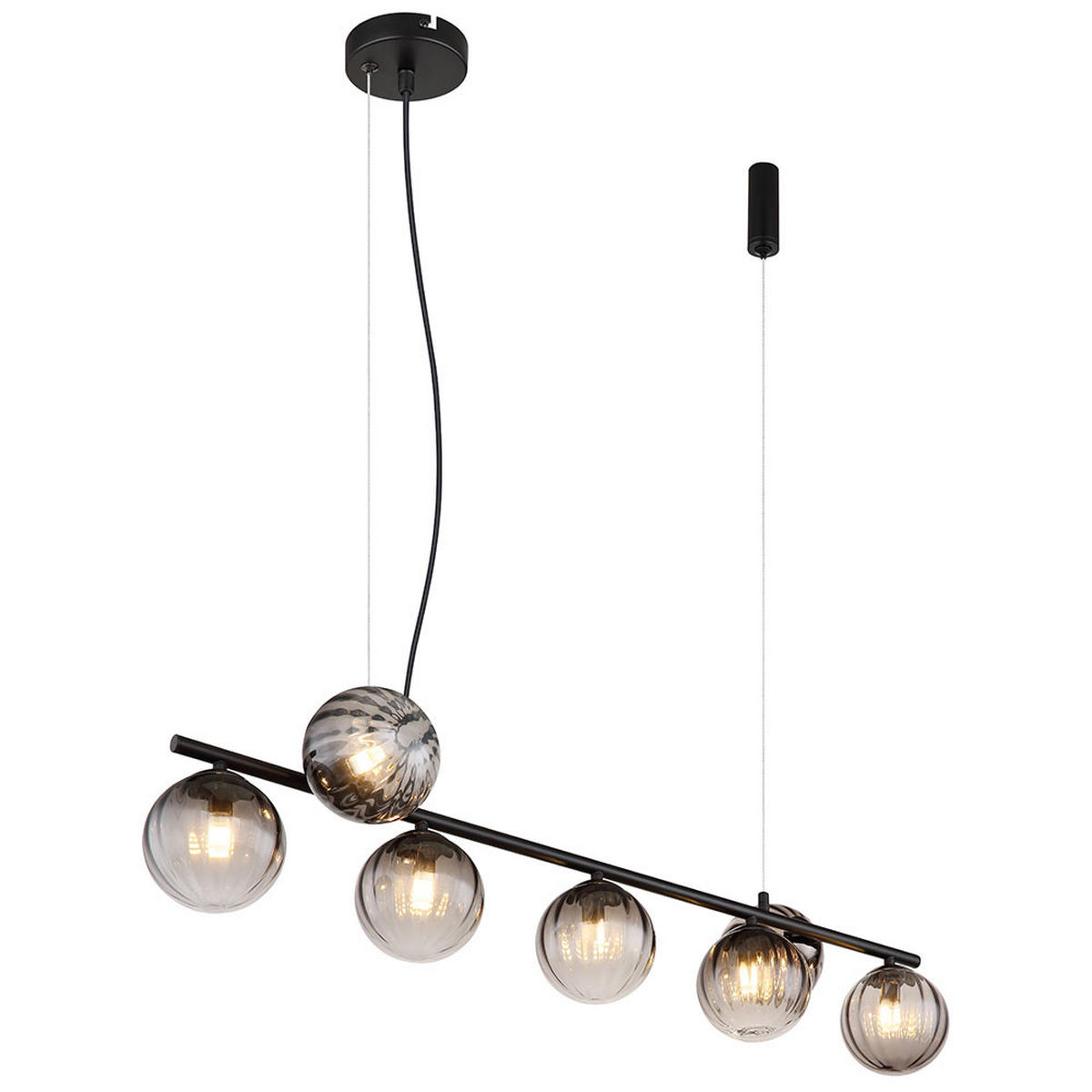 HÄNGELEUCHTE DALLERTA Metall, Schwarz, Glas, Rauchoptik - Schwarz, Glas (95/17.5/120cm) - Globo Lighting