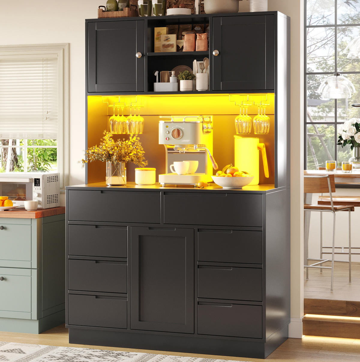 HOCHSCHRANK mit LED-Beleuchtung 120 x 40 x 183,5 cm MDF Schwarz - Schwarz, Holzwerkstoff (40/183.5/120cm) - Meubliv