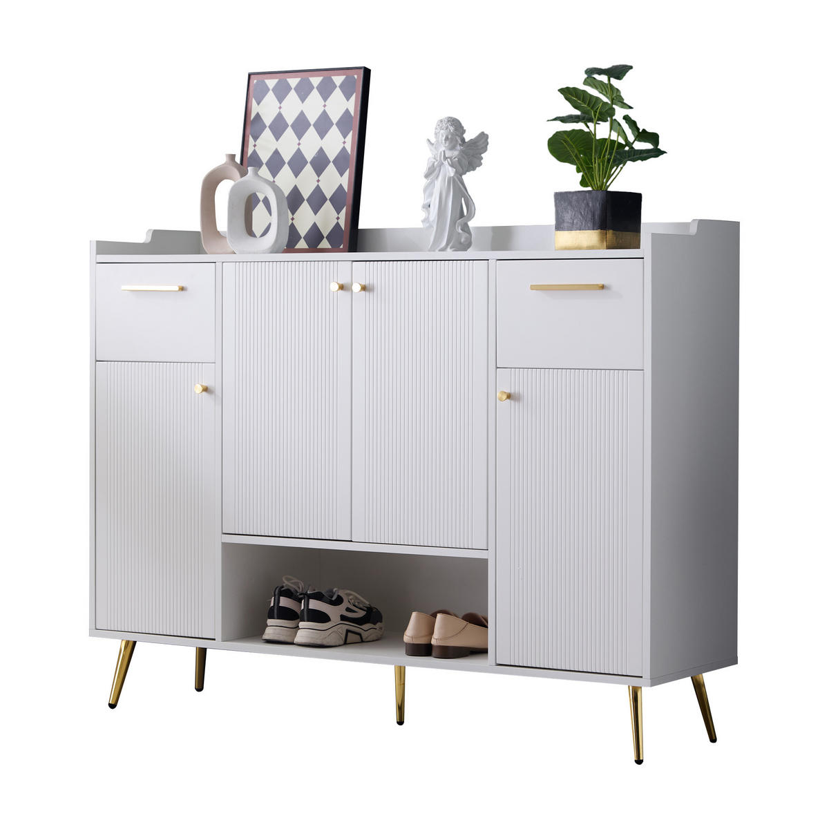 SCHUHSCHRANK White 130/37/100 cm - Weiß, Holzwerkstoff (130/100/37cm) - PANGIVO
