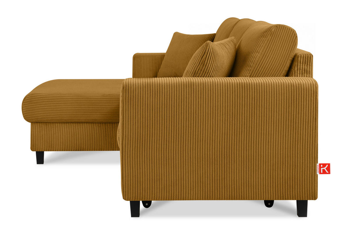 ECKSCHLAFSOFA EGRET Links mit Bettkasten, Cord-Stoff, gelb - Gelb, Textil (234/90cm) - KONSIMO®