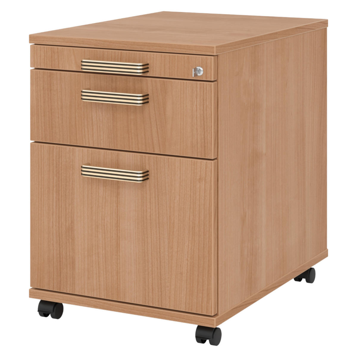 ROLLCONTAINER - mit Hängeregistratur 58/42,8/59 cm in Nussbaumfarben Streifengriff (Kunststoff) - Nussbaumfarben, Holzwerkstoff (42.8/59/58cm) - bümö