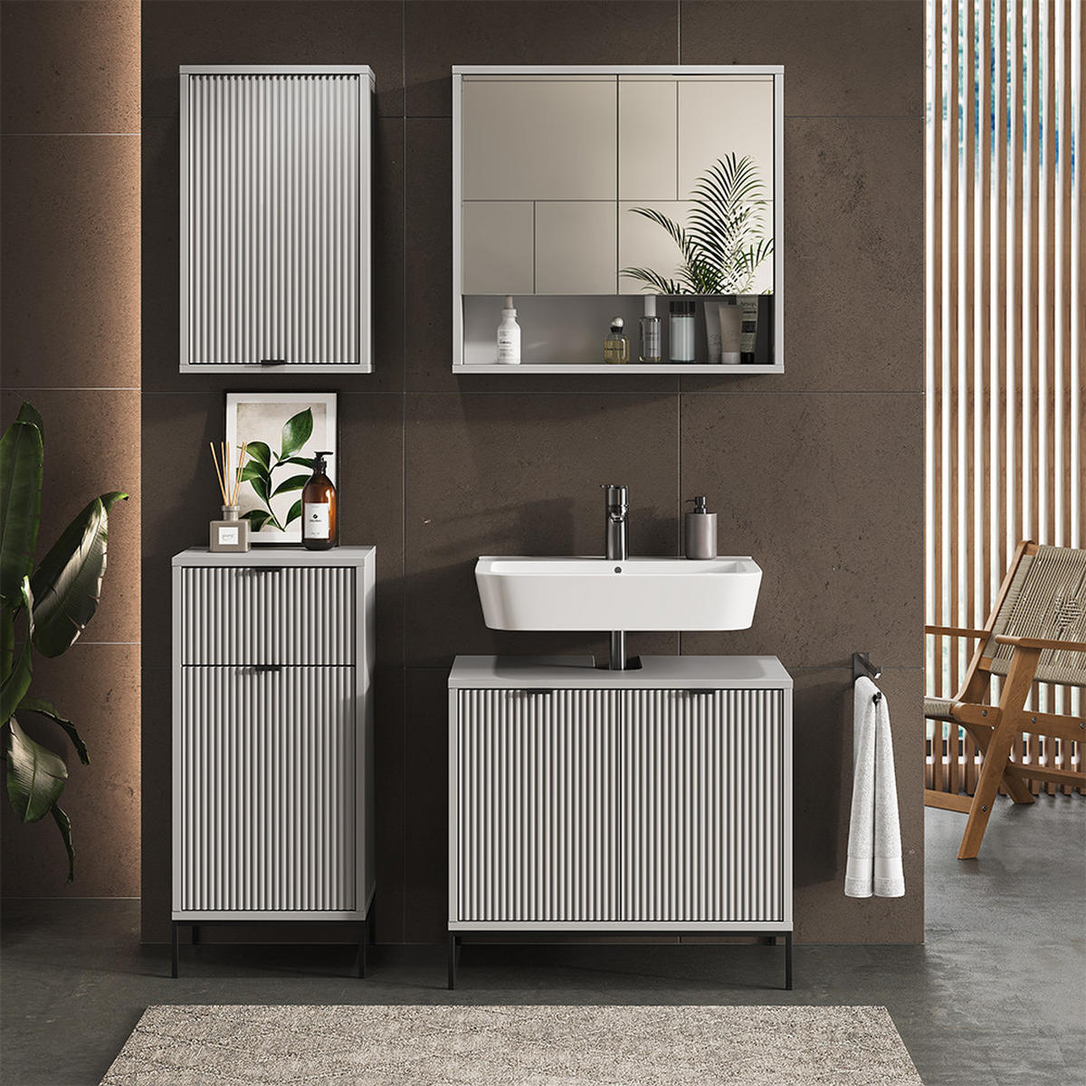 BADEZIMMER Eliza Grau 40 x 65 cm mit 2 Regalböden - Grau, Holzwerkstoff (40/65/22.1cm) - Vicco