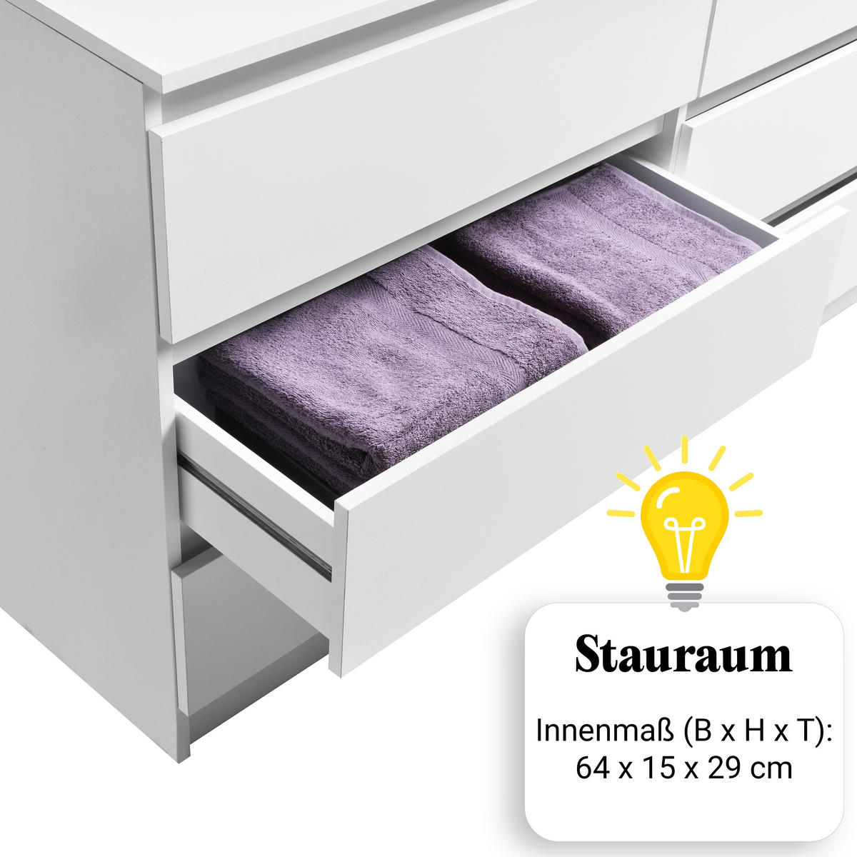 KOMMODE mit 6 Schubladen 140cm breit in weiß - Weiß, Holz (35/77.5/140cm) - Home Collective