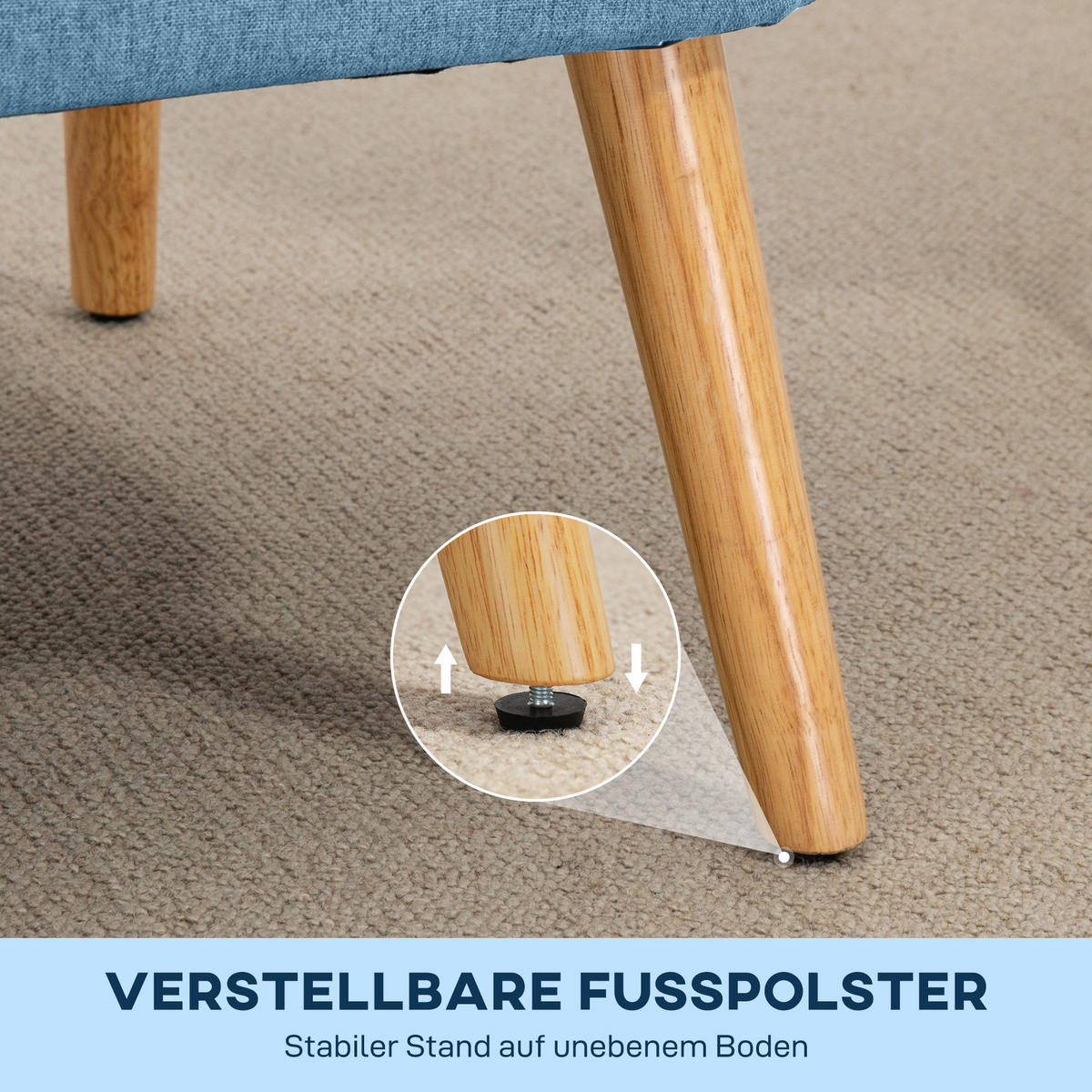 SOFA 2-Sitzer 117/57/77 cm Blau - Blau/Naturfarben, Holz/Textil (56.5/77/117cm) - HOMCOM