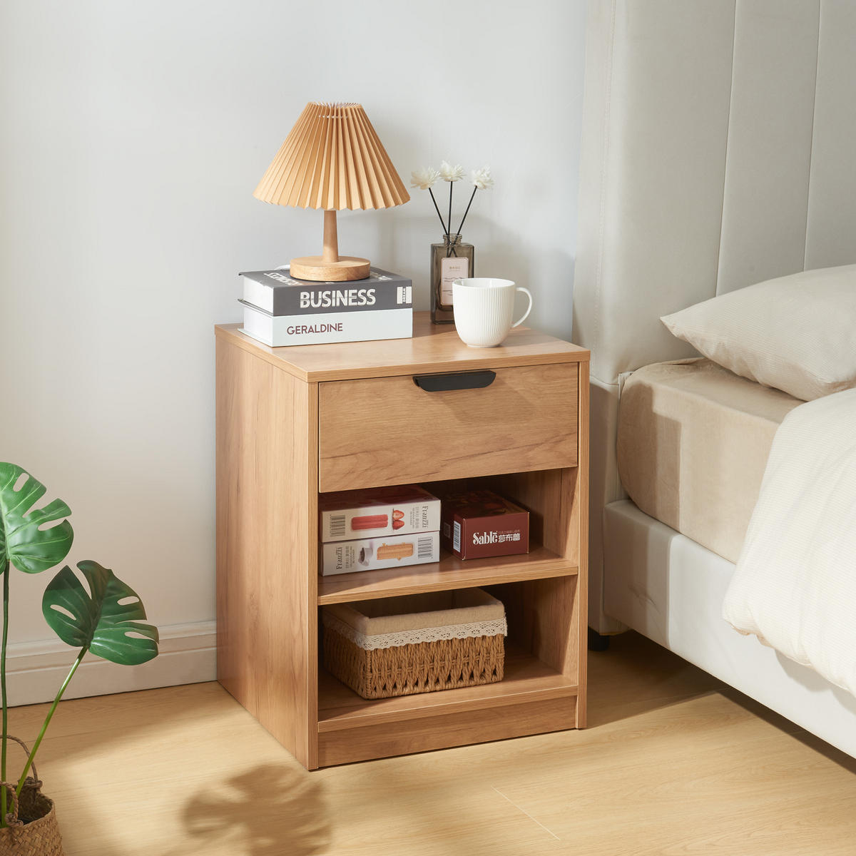 NACHTTISCH Varkaus - Eichefarben, Holzwerkstoff (43/55/40cm) - [en.casa]