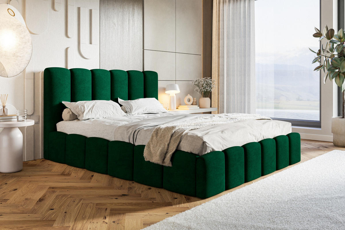 POLSTERBETT 160x200 Palermo mit Bettkasten, Lattenrost Grün - Grün, Holz/Textil (160/200cm) - Emporius