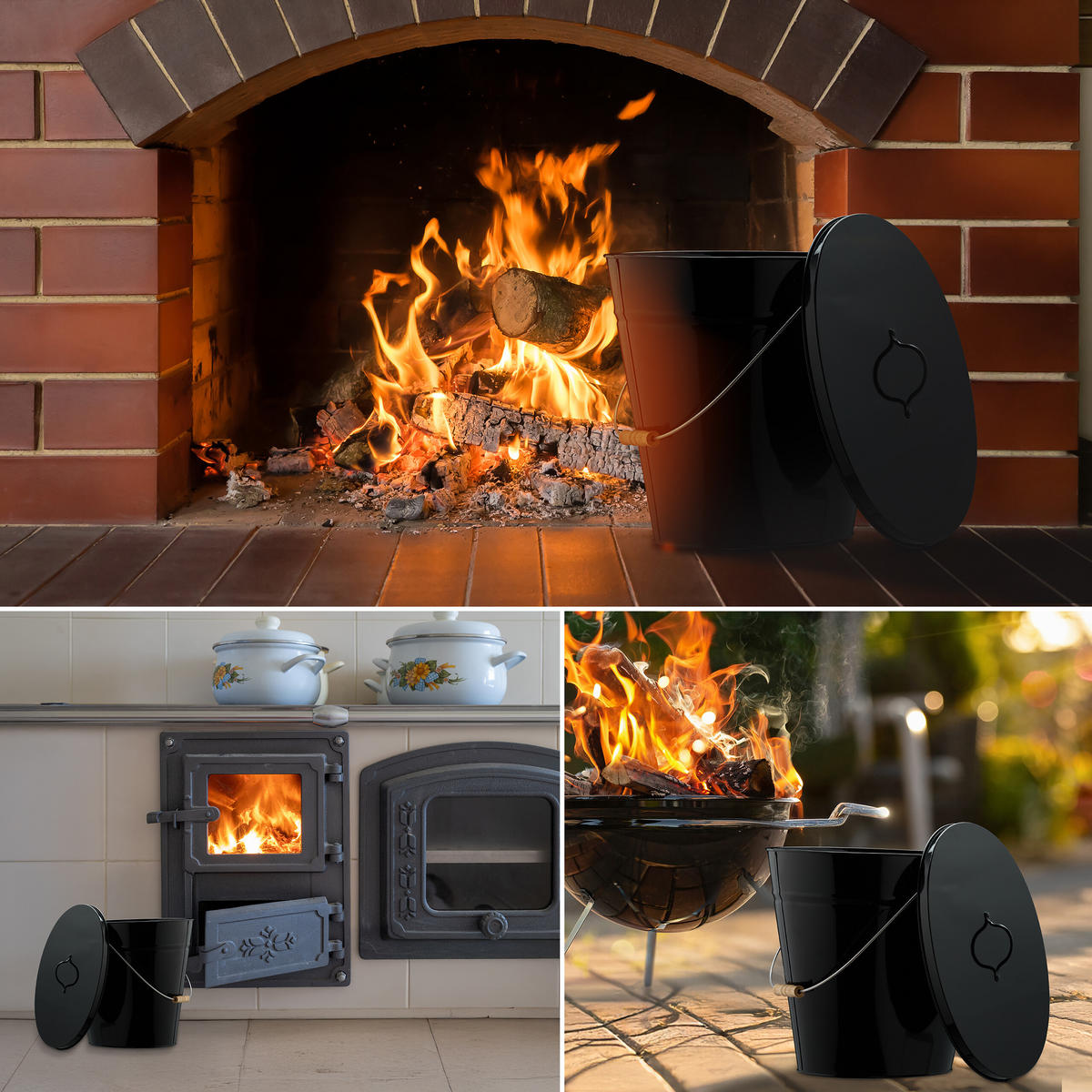 ASCHEEIMER - Schwarz, Holz/Metall (35/34/35cm) - Relaxdays