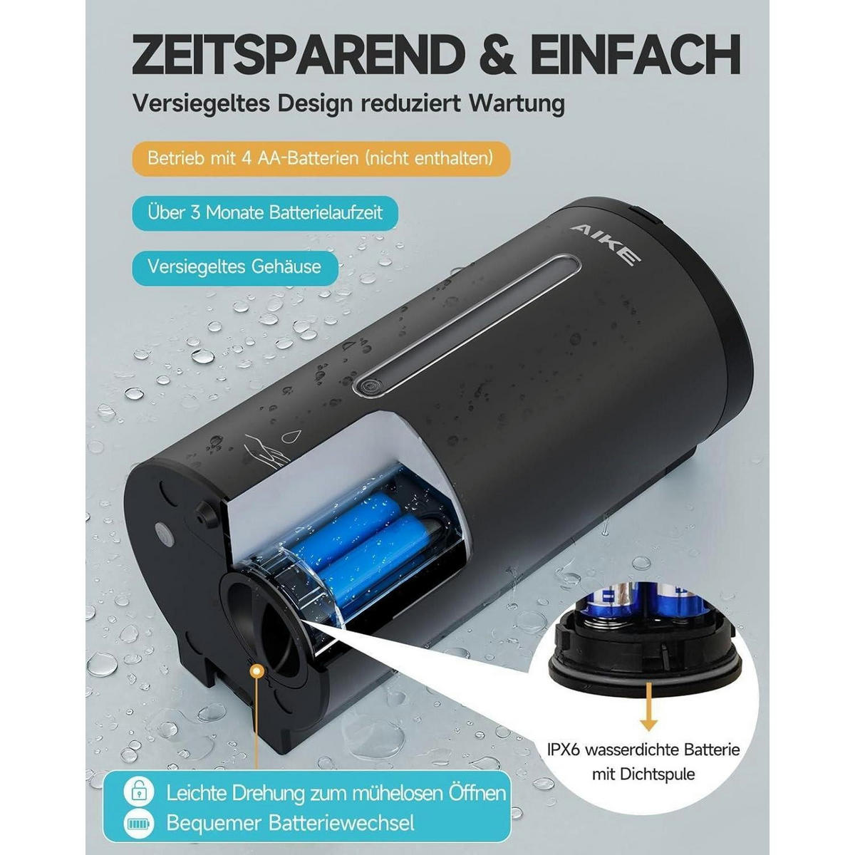 SEIFENSPENDER Automatik Wandmontage 750ml Matt Schwarz Edelstahl - Schwarz, Metall (10.9/23.9/13cm)