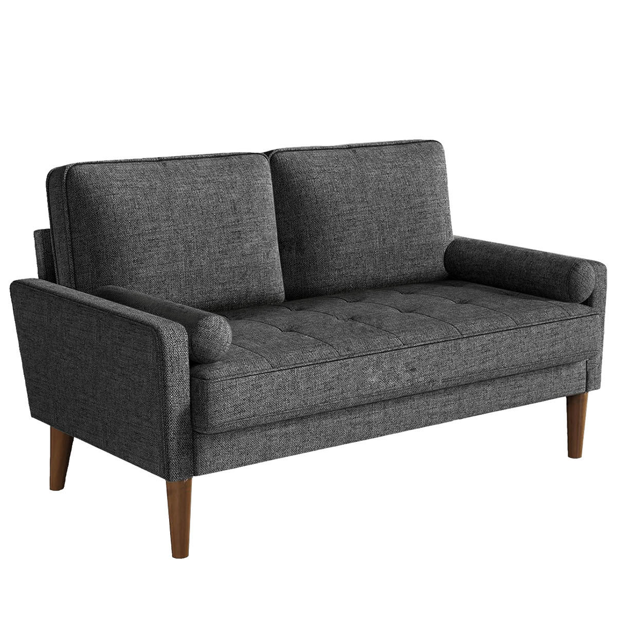 SOFA 2-Sitzer Modernes Kleines Sofa 120 cm,Stoffcouch mit Armlehne Knopf-Design, inkl. 2 Wurfkissen Couch für Wohnzimmer,Gästezimmer,Wohnung,Grau - Grau, Textil (51/46/121cm)
