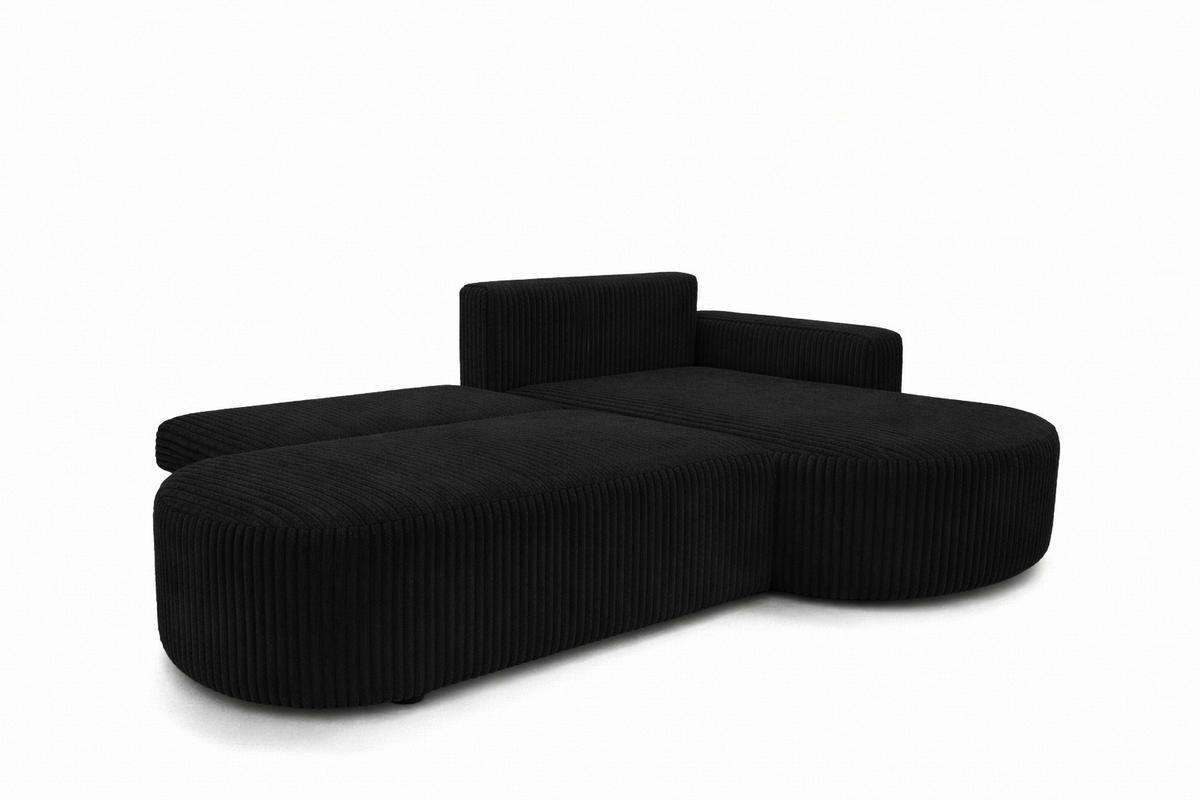 ECKSOFA Mit Schlaffunktion Und Bettkasten, Cordstoff Tilia, Schwarz, Rechts, ROUND ONE OPEN XL - Schwarz, Holz (262/175cm) - Kaiser Möbel