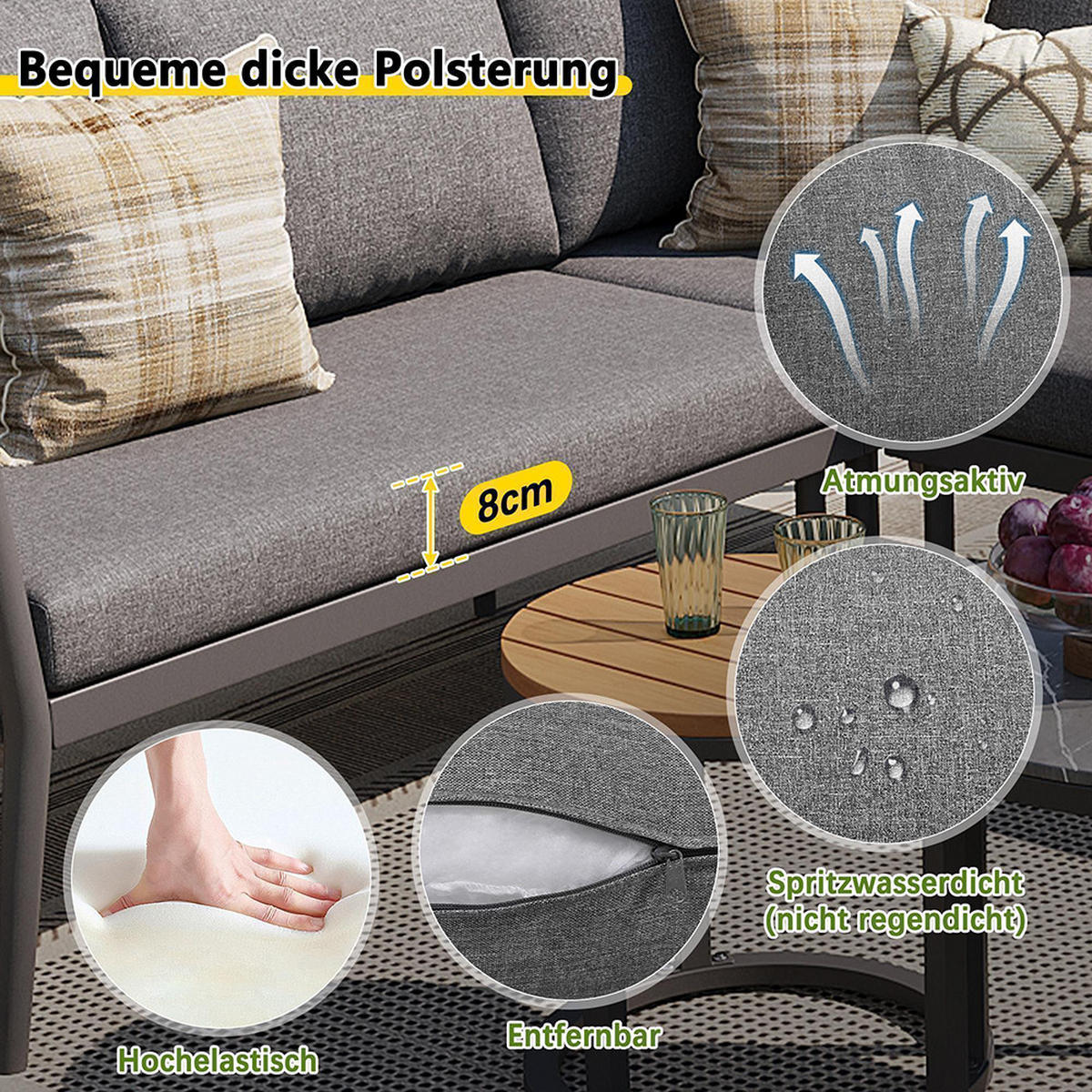 GARTENMÖBELSET 6-teiliges PE-rattan Sitzgruppe in Grau - Grau, Metall