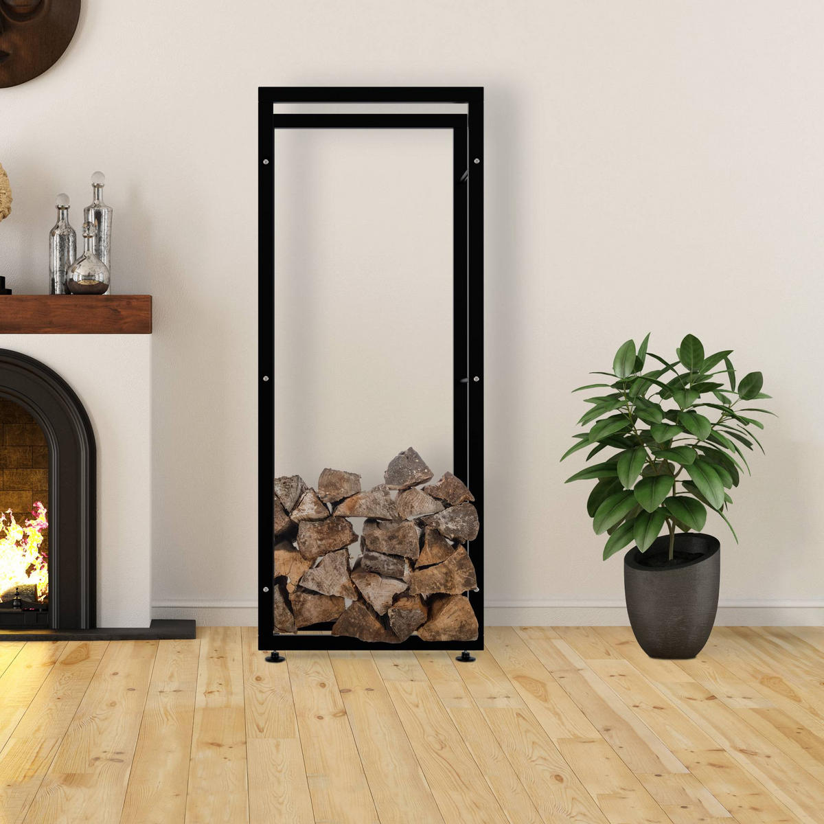 KAMINHOLZREGAL 60/25/150 cm Metall Schwarz - Schwarz, Metall (60/150/25cm) - CLP