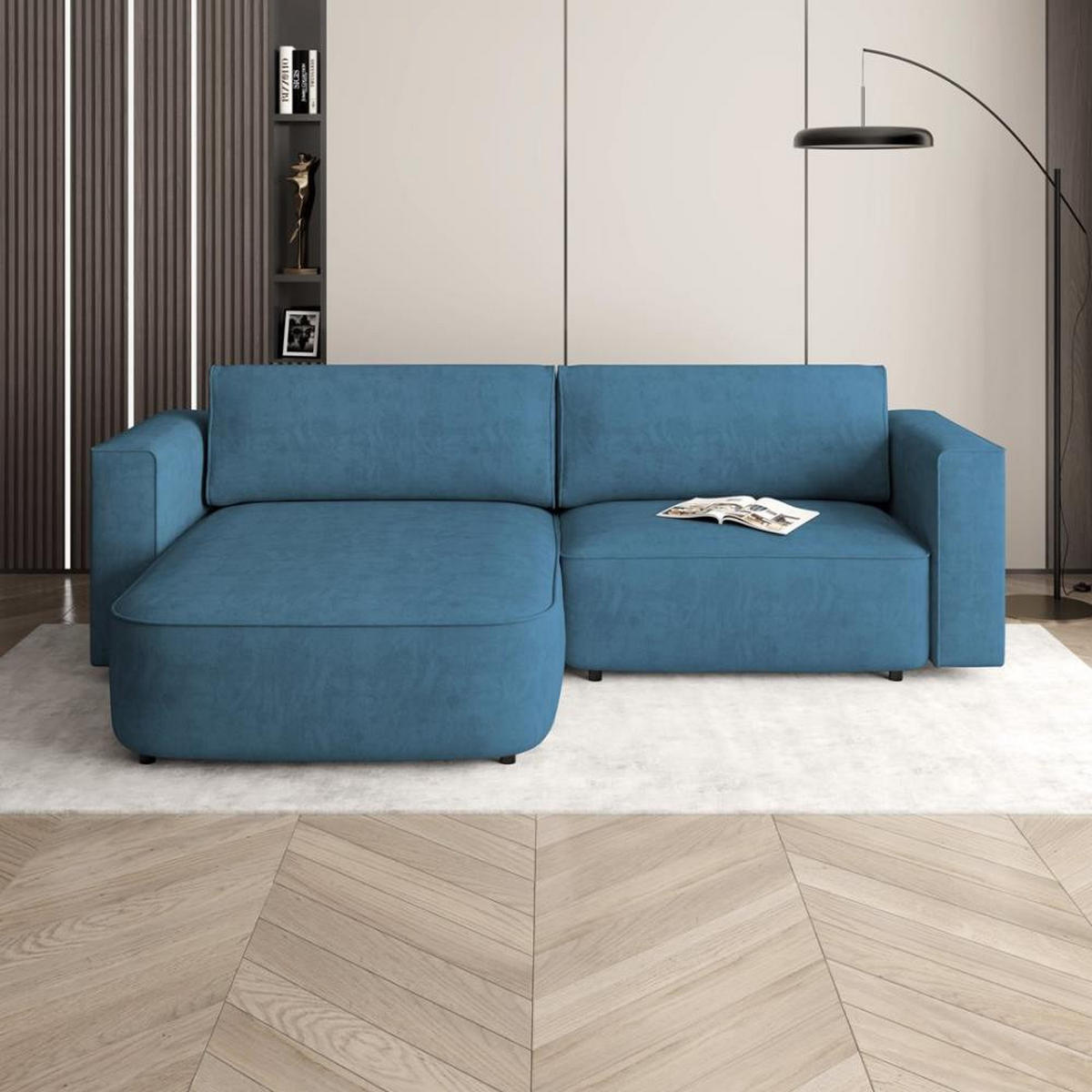 ECKSCHLAFSOFA Carlos dunkelblau - Schwarz/Dunkelblau, Kunststoff/Textil (265/170cm) - Beautysofa