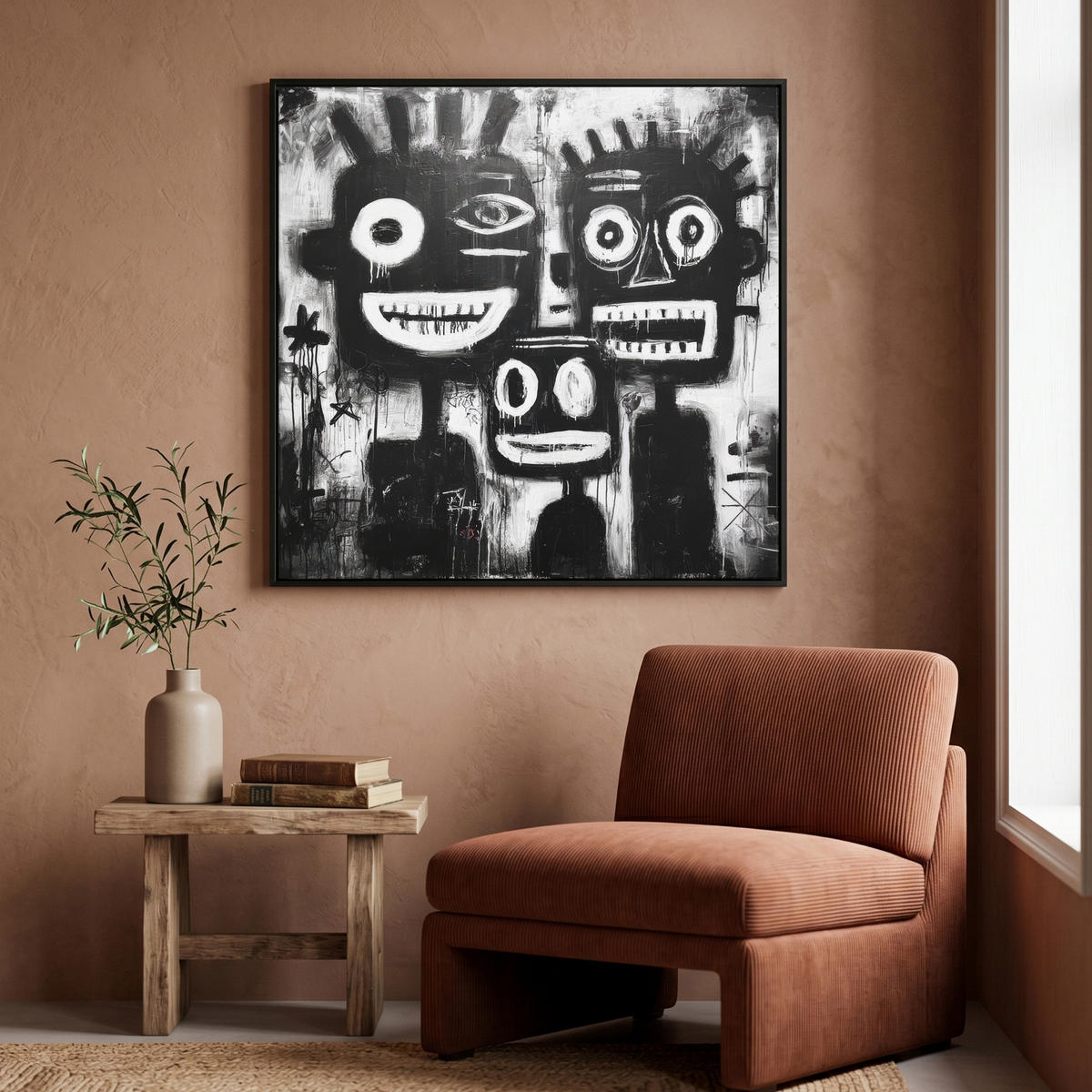 LEINWAND Bilder mit Rahmen - Malerei - Figuren - Schwarz - Abstrakt - 90x90 - Schwarz, Textil (90/90cm) - MuchoWow