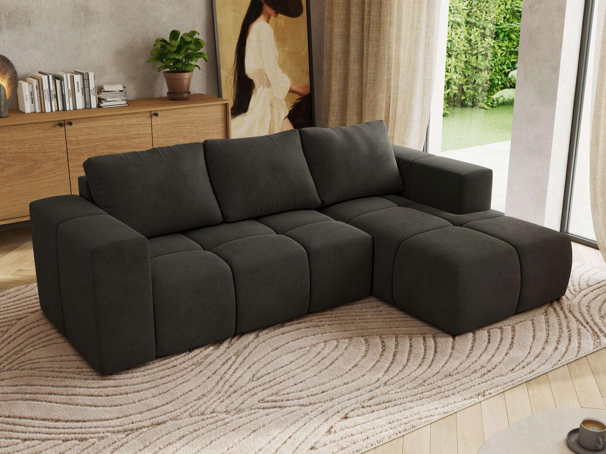 ROHOVÁ SEDAČKA MONIVA L - Tmavě šedá Samet - Pravá Strana - černá/tmavě šedá, textil/plast (266/164cm) - MKS
