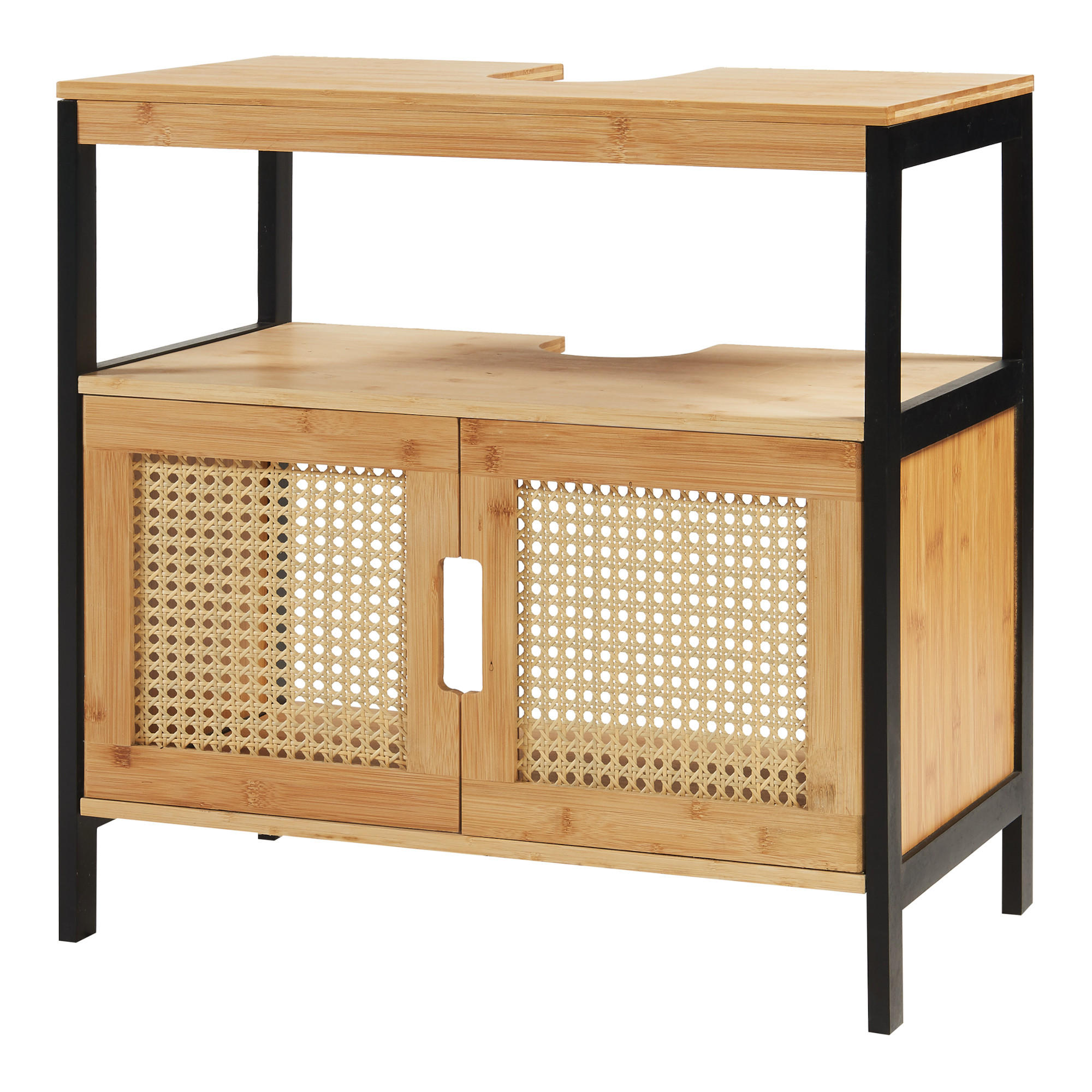 BADUNTERSCHRANK Tervola - Schwarz/Naturfarben, Holzwerkstoff (60/60/35cm) - [en.casa]