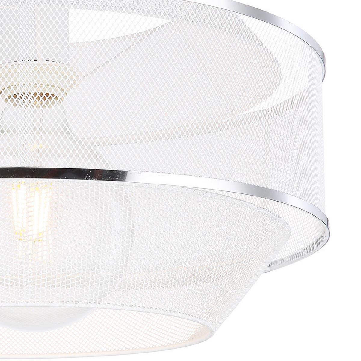 DECKENLEUCHTE Gitter Weiß Chromring Rund - Weiß, Metall (35/35/26cm) - Globo Lighting