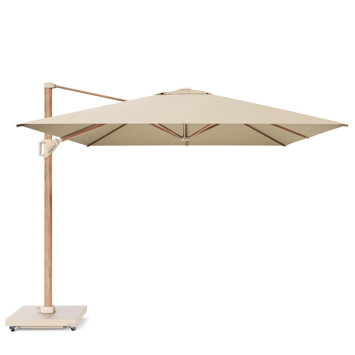 AMPELSCHIRM rechteckig 4 x 3 m Challenger T¹ Premium 360° kippbar natur/teak - Creme, Metall (300/400cm) - Platinum