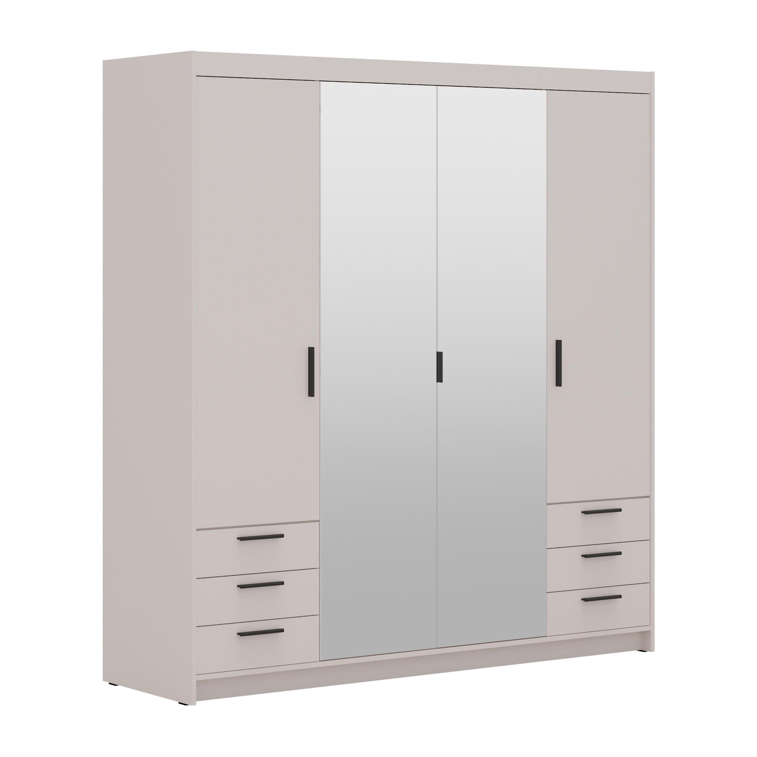 KLEIDERSCHRANK Storicos Beige 176,3/190,5/53 cm - 4T6S Modern mit Schubladen und Spiegel - Beige, Holzwerkstoff/Kunststoff (176.3/190.6/53cm) - AX Living