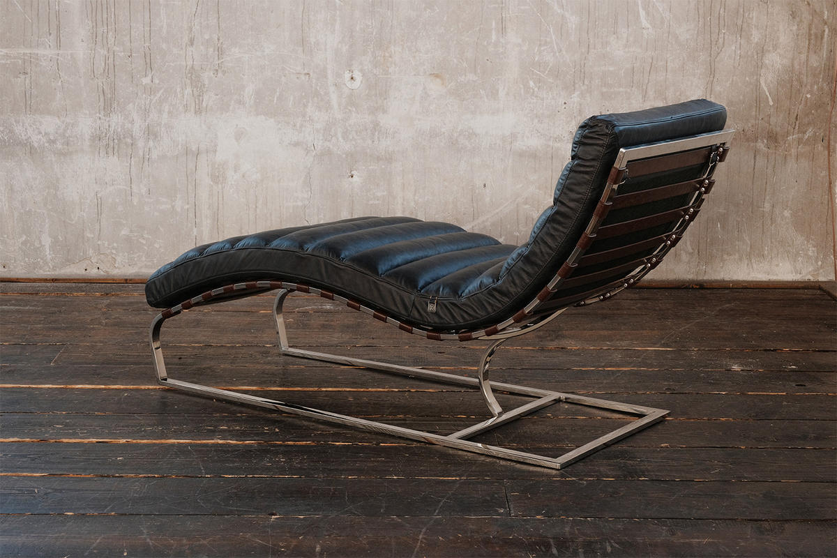 RELAXLIEGE SIRY Schwarz Leder - Silberfarben/Schwarz, Leder/Metall (61/88/150cm) - KAWOLA