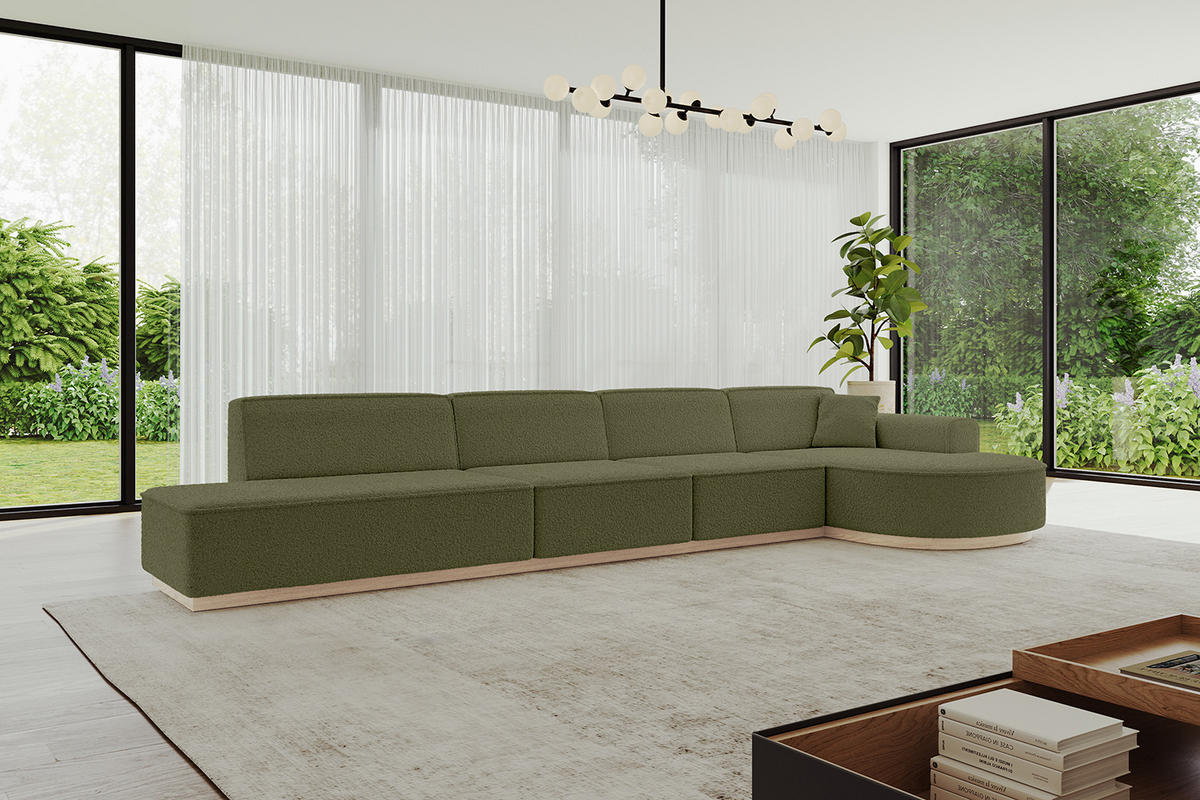 ECKSOFA Ottomane Rechts ARRIO-L3 - 413x171x83 cm Grün - Grün, Holzwerkstoff/Textil (413/171cm) - ALTDECOR