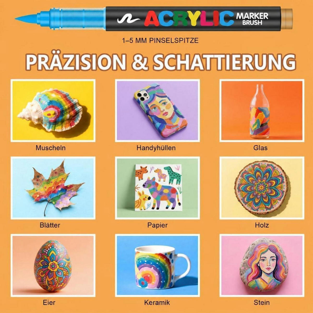 ACRYLSTIFTE 72-teiliges Set mit Pinselspitze - Multicolor, Kunststoff (1/1/15cm)