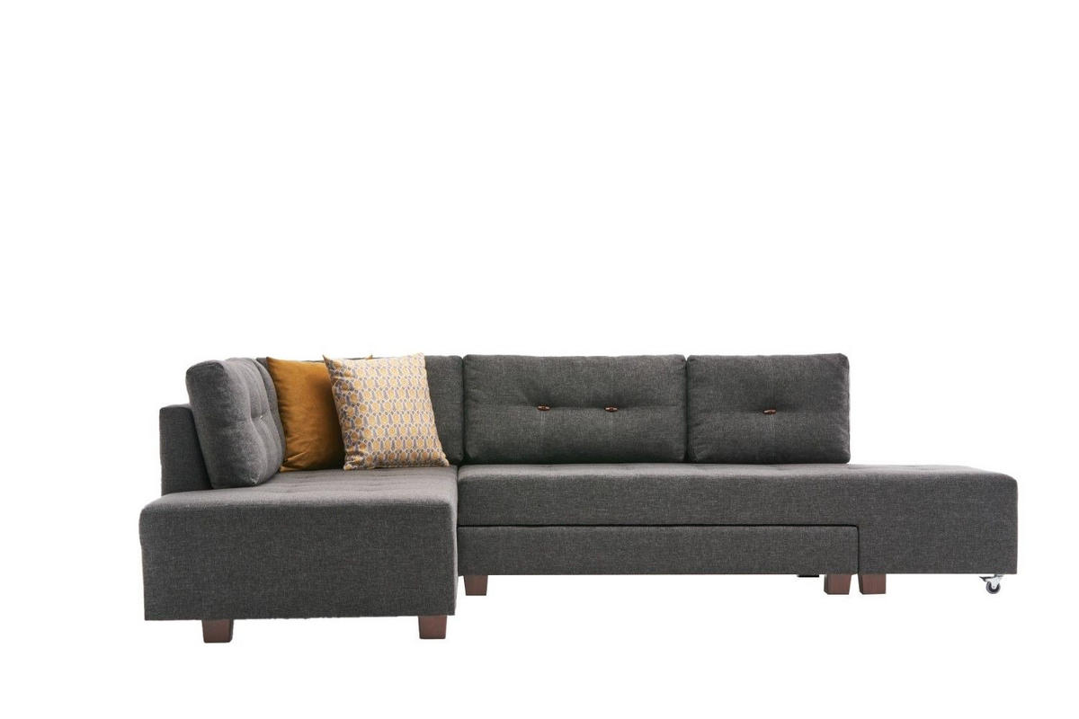 ECKSOFA mit rollbarer Schlaffunktion - Anthrazit/Walnussfarben, Holzwerkstoff/Kunststoff (280/206cm) - myHomelando
