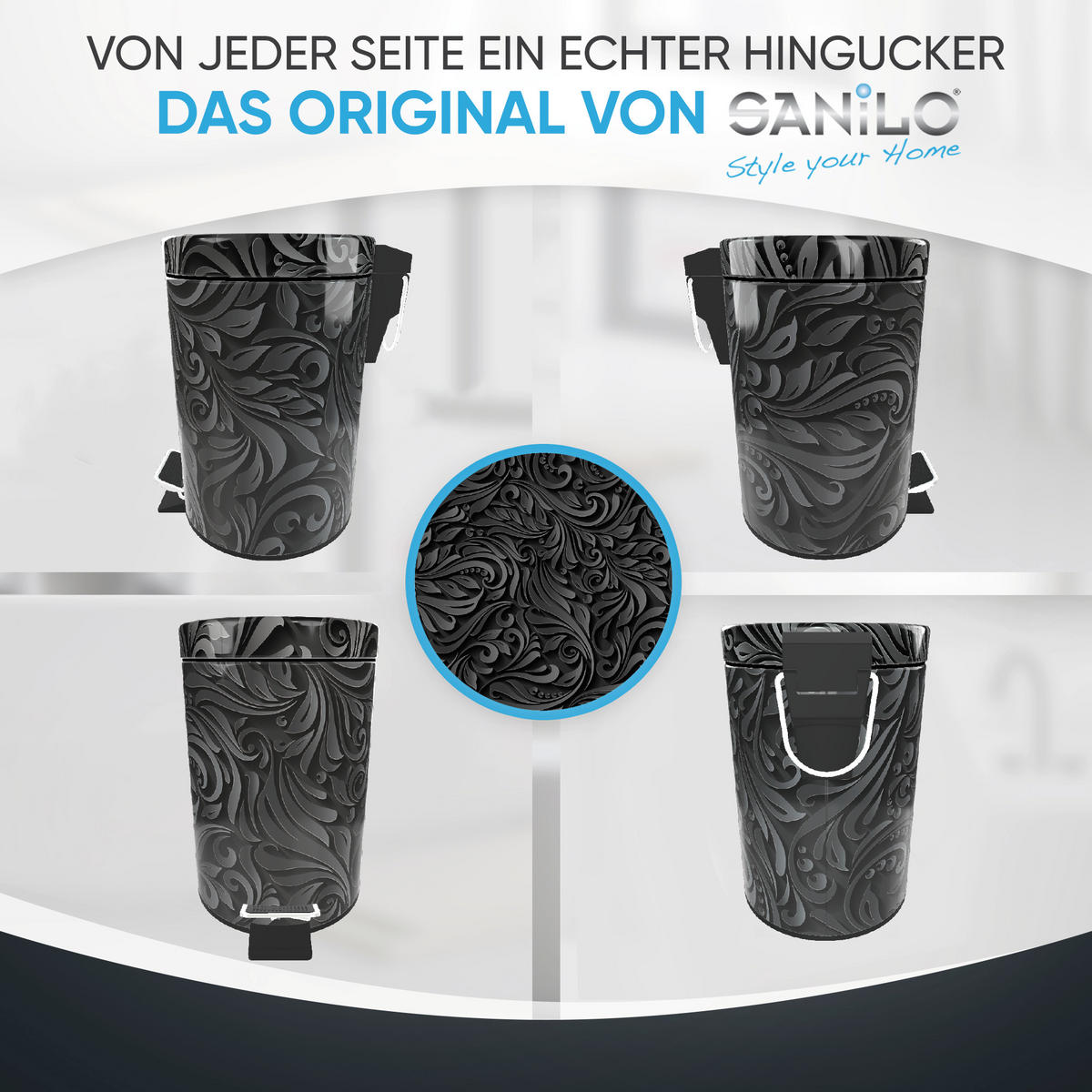 KOSMETIKEIMER Floral - Schwarz/Grau, Kunststoff/Metall (17/25/25cm) - Sanilo