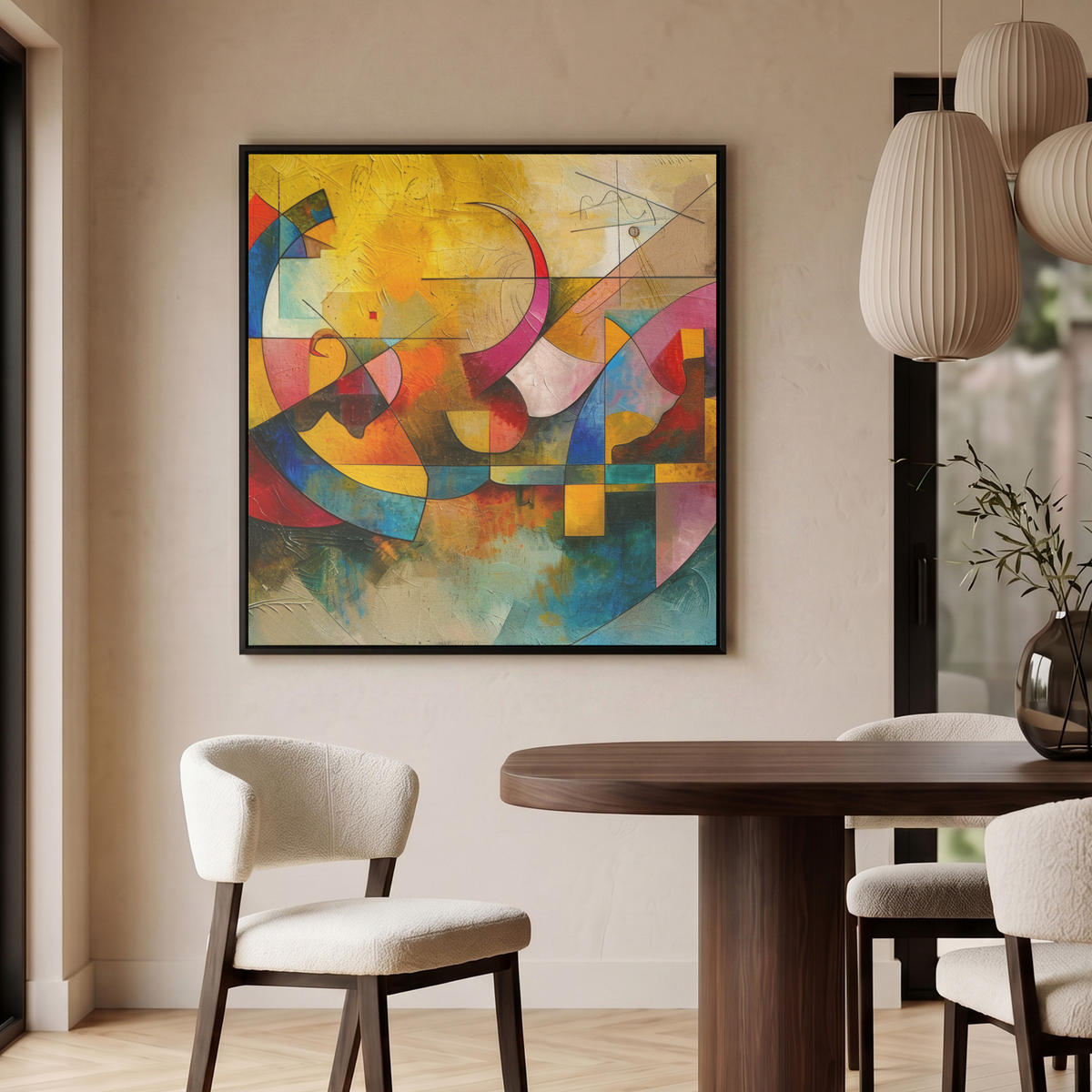 LEINWAND Bilder mit Rahmen - Kunst - Abstrakt - Modern - 90x90 - Gelb, Textil (90/90cm) - MuchoWow