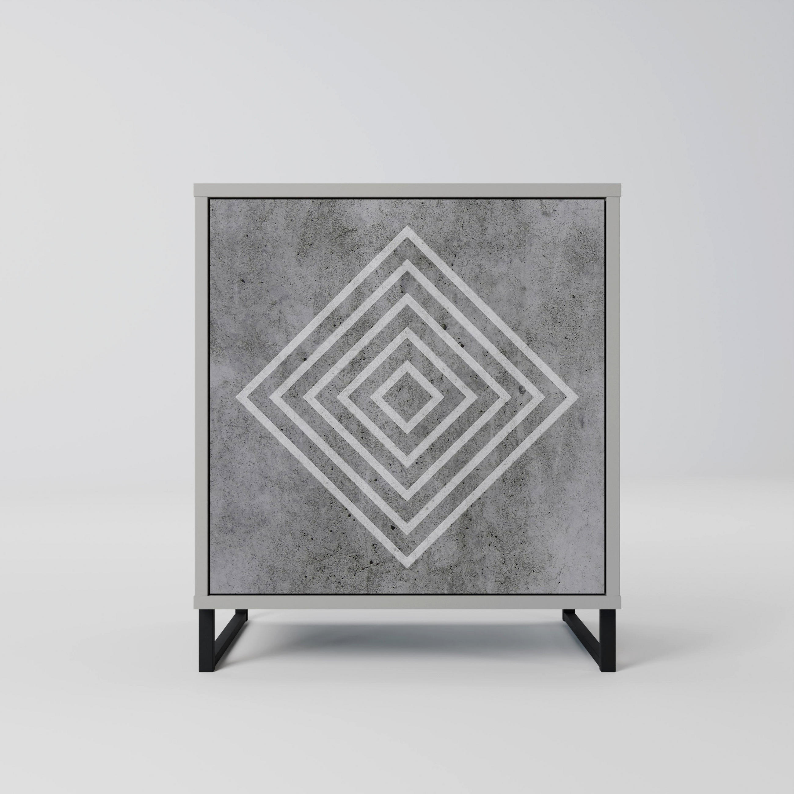 SIDEBOARD POLYGONAL ARTISTRY, Grau, 57,5x42x67,5 cm, Schwarze Metall-Rahmenfüße - Multicolor/Schwarz, Holzwerkstoff/Metall (57.5/67.5/42cm) - SpaceRebels