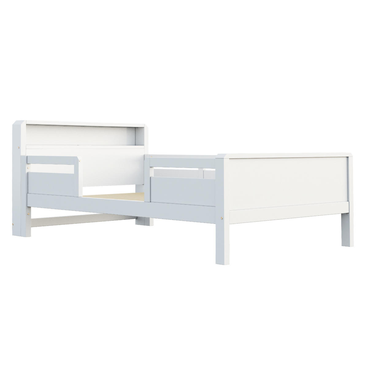 KINDERBETT 90/200 cm weiß aus Kiefernholz mit Ablage, LED und USB-/Type-C-Anschluss - Weiß, Holzwerkstoff (90/200cm) - OKWISH