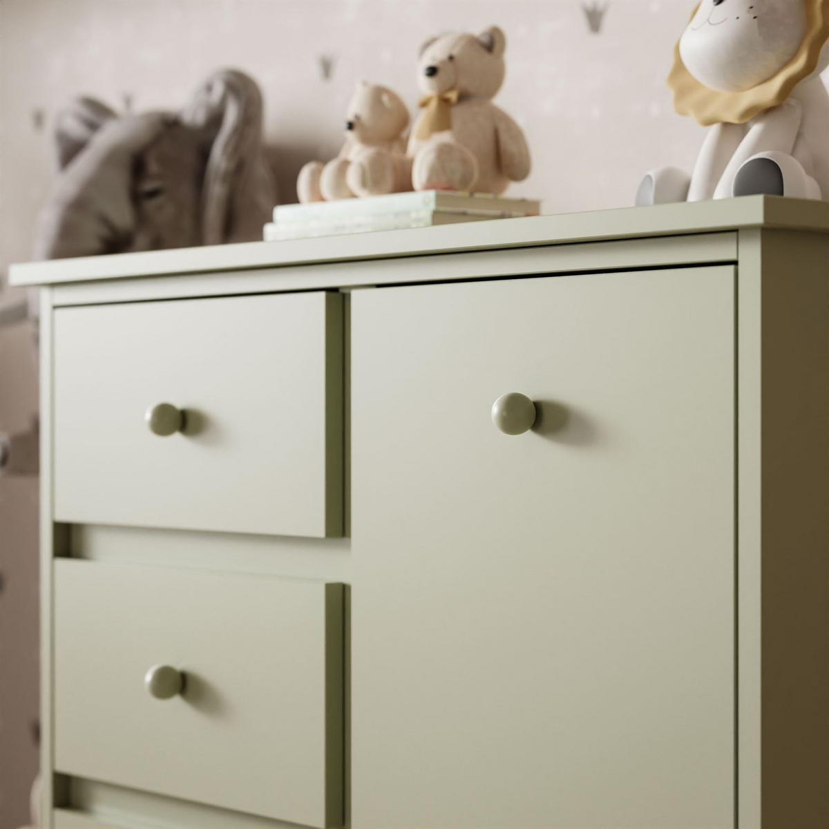 HOCHKOMMODE BABUSHKA mit Schubladen, Olivgrün - Olivgrün, Holzwerkstoff (84/140/50cm)