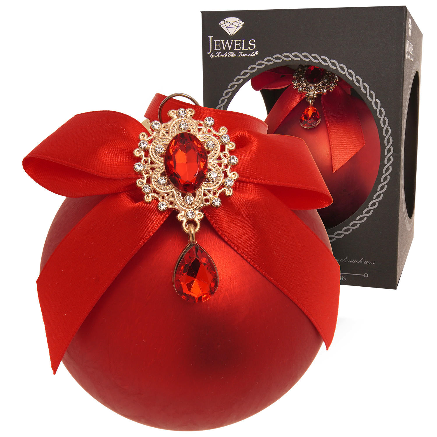 CHRISTBAUMKUGEL Strassstein Schleife Eisdesign Rot 8cm (Glas / 1 Stk.) - Rot, Glas (8/8/8cm) - Krebs Glas Lauscha