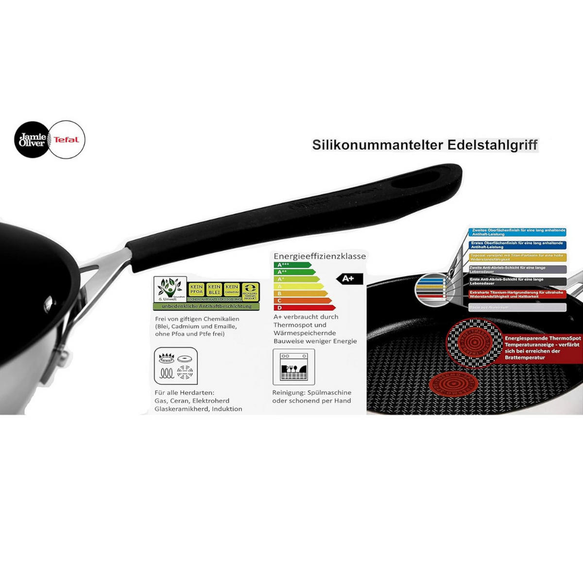 PFANNENSET E30 4Tlg Silber Schwarz Induktion Antihaft - Silberfarben/Schwarz, Metall - Tefal