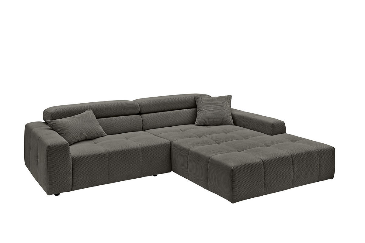 ECKSOFA RENO Anthrazit Cord - Anthrazit/Schwarz, Kunststoff/Textil (258/217cm) - KAWOLA