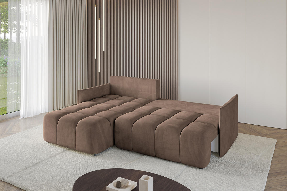 ECKSOFA mit Schlaffunktion und Bettkasten LONLI-L 242x175x88 Braun Velours - Braun, Holzwerkstoff/Kunststoff (242/175cm) - ALTDECOR